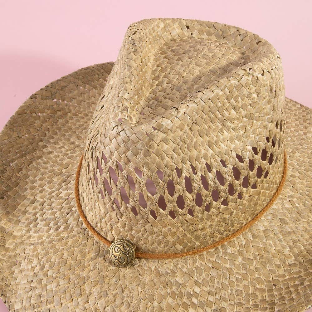 Straw Basket Rope Strap Western Cowboy Hat: NATURAL - Image 3