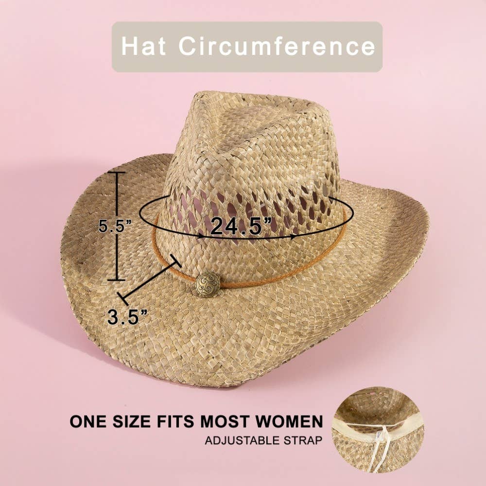 Straw Basket Rope Strap Western Cowboy Hat: NATURAL - Image 6