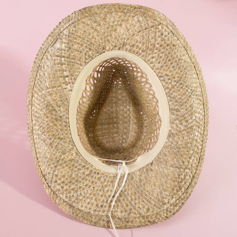 Straw Basket Rope Strap Western Cowboy Hat: NATURAL - Image 4