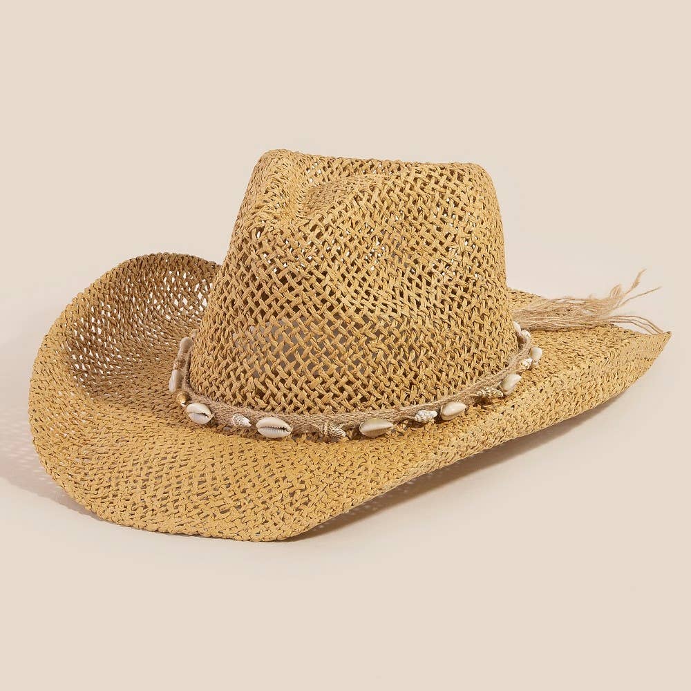 Straw Weave Cowrie Shell Rope Strap Cowboy Hat: IV - Image 10