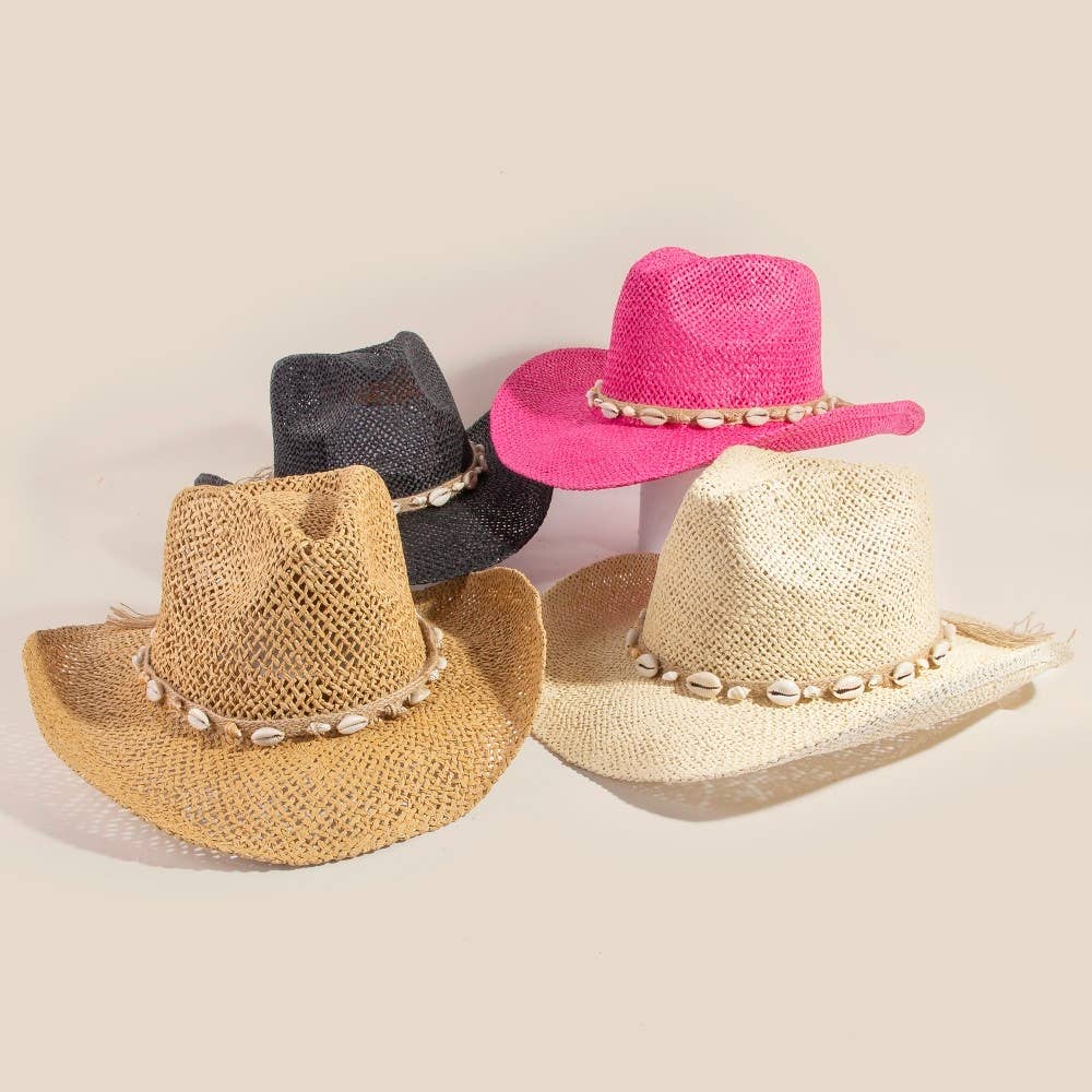 Straw Weave Cowrie Shell Rope Strap Cowboy Hat: IV - Image 2