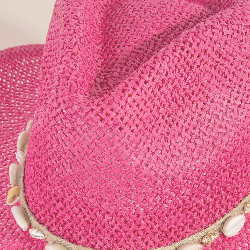Straw Weave Cowrie Shell Rope Strap Cowboy Hat: IV - Image 6