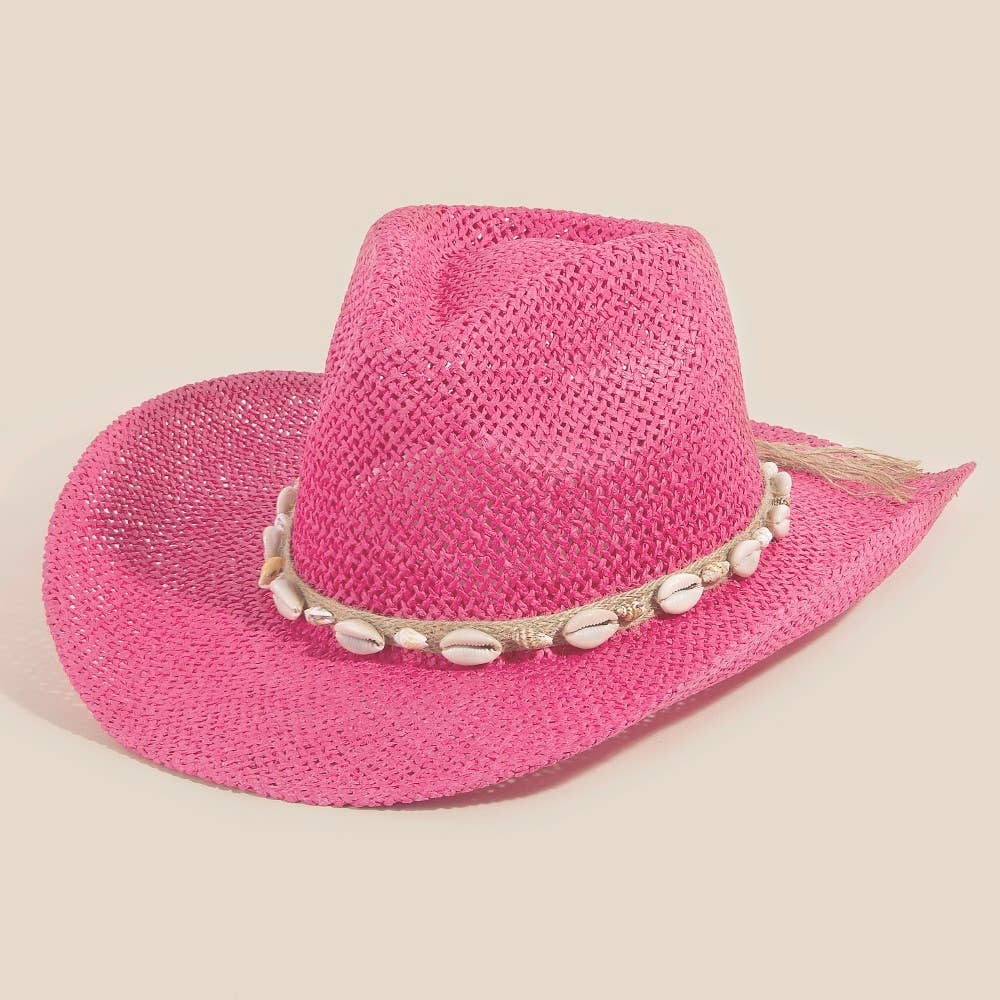 Straw Weave Cowrie Shell Rope Strap Cowboy Hat: IV - Image 9
