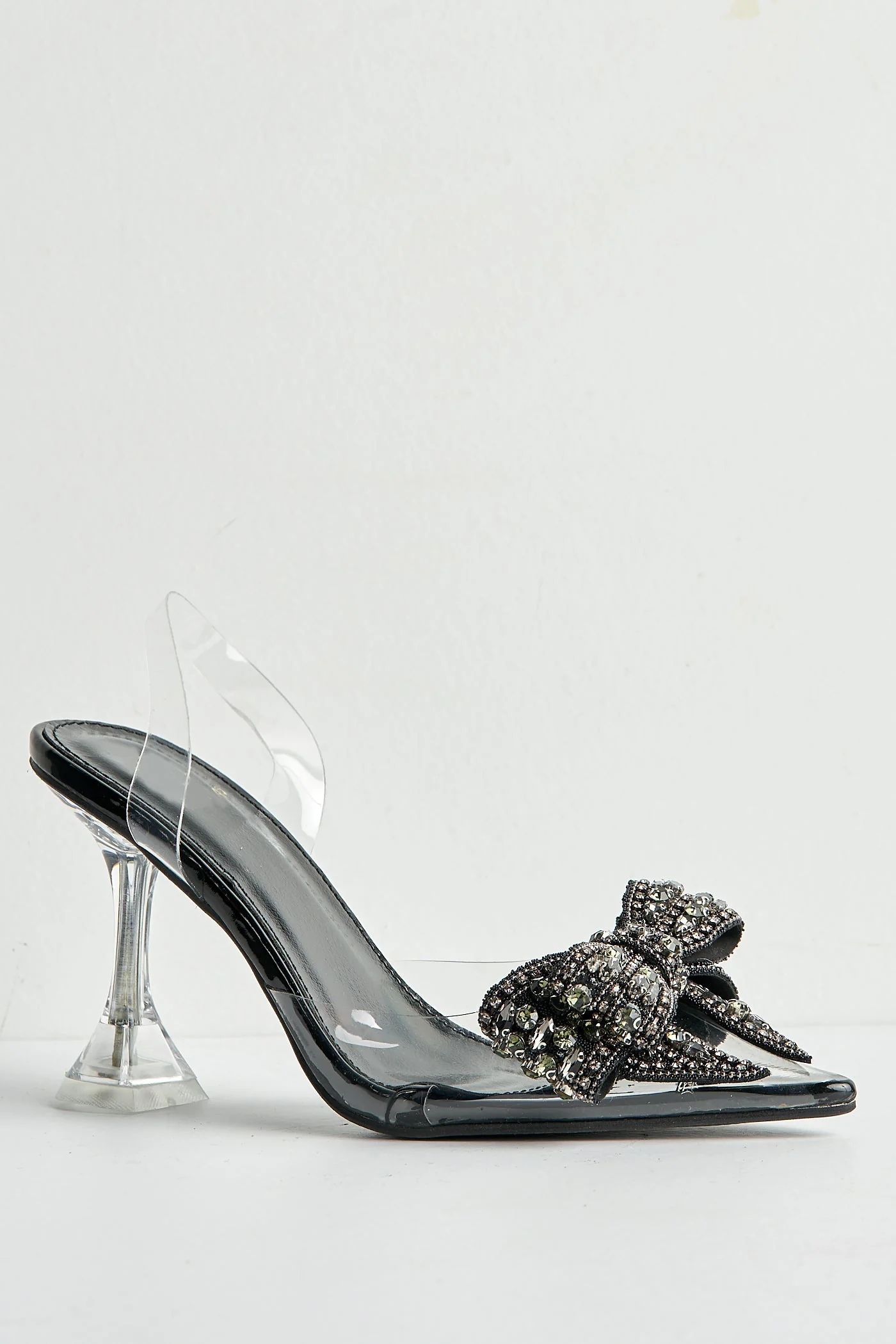 Tatiana Diamante Embellished Bow Detail Slingback Court Shoes in Black - Image 9