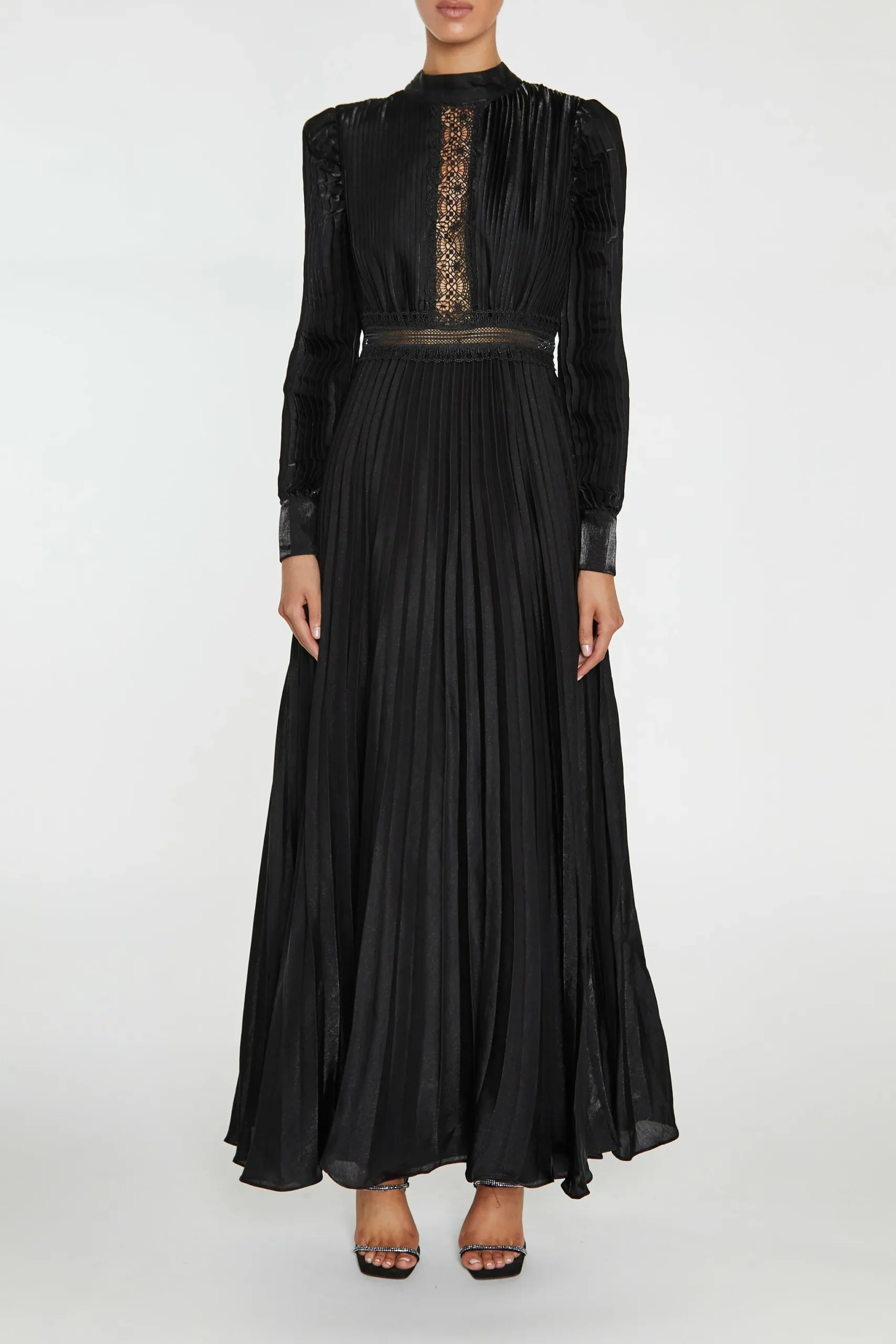 True Decadence Athena Black Pleated Long Sleeve Maxi-Dress - Image 3