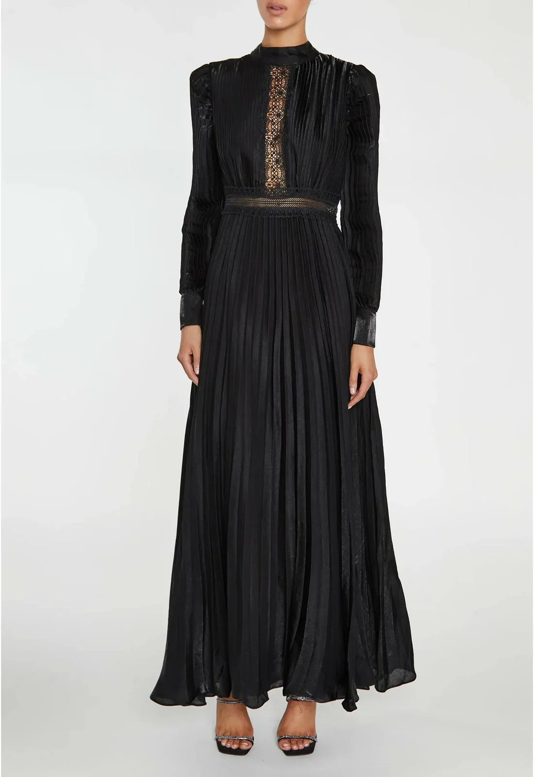 True Decadence Athena Black Pleated Long Sleeve Maxi-Dress - Image 4