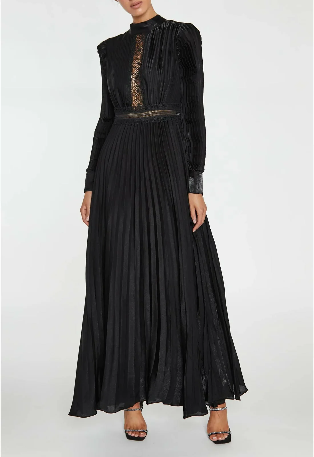 True Decadence Athena Black Pleated Long Sleeve Maxi-Dress - Image 5