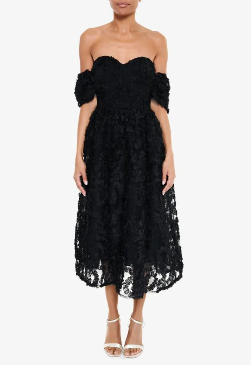 True Decadence Black 3D Floral Midi Dress - Image 4