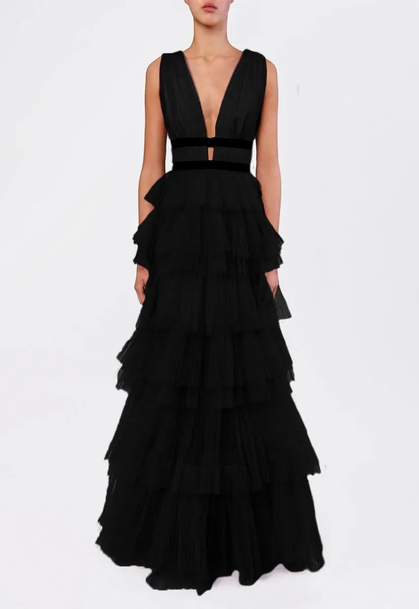 True Decadence Black Layered Tulle Maxi Dress - Image 5