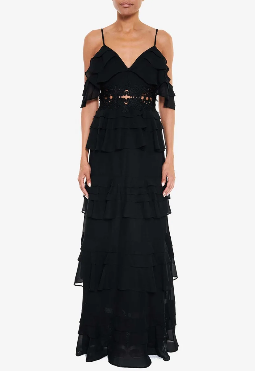 True Decadence Black Maxi Crochet Maxi Dress - Image 6