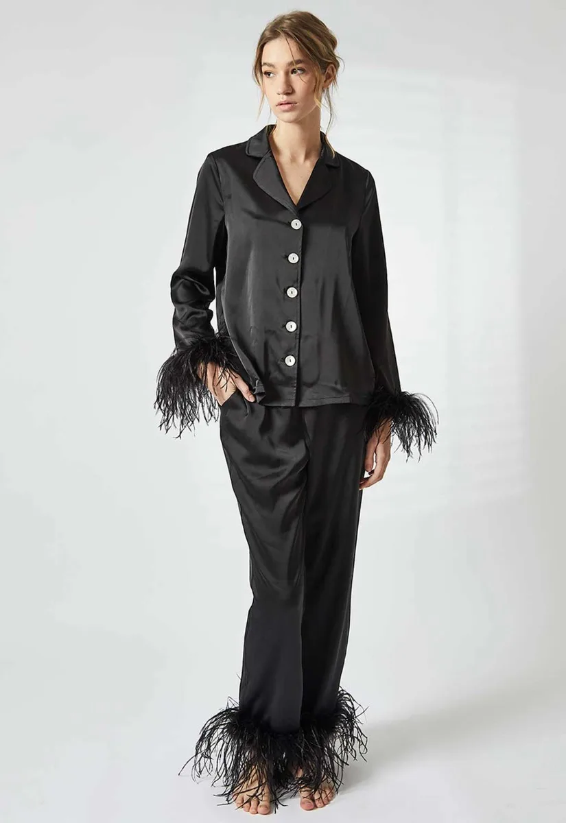 True Decadence Black Satin  Trim Pajamas - Image 9