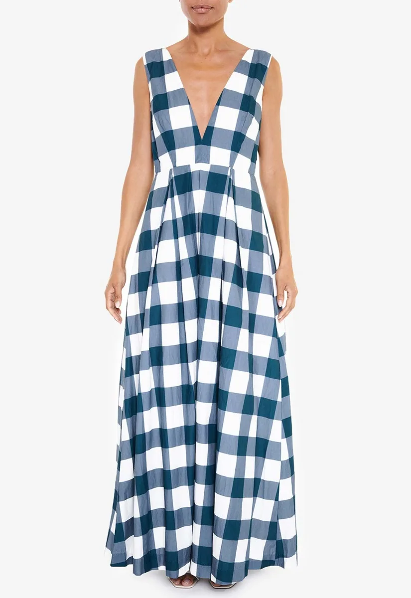 True Decadence Blue Checked Maxi Dress - Image 3