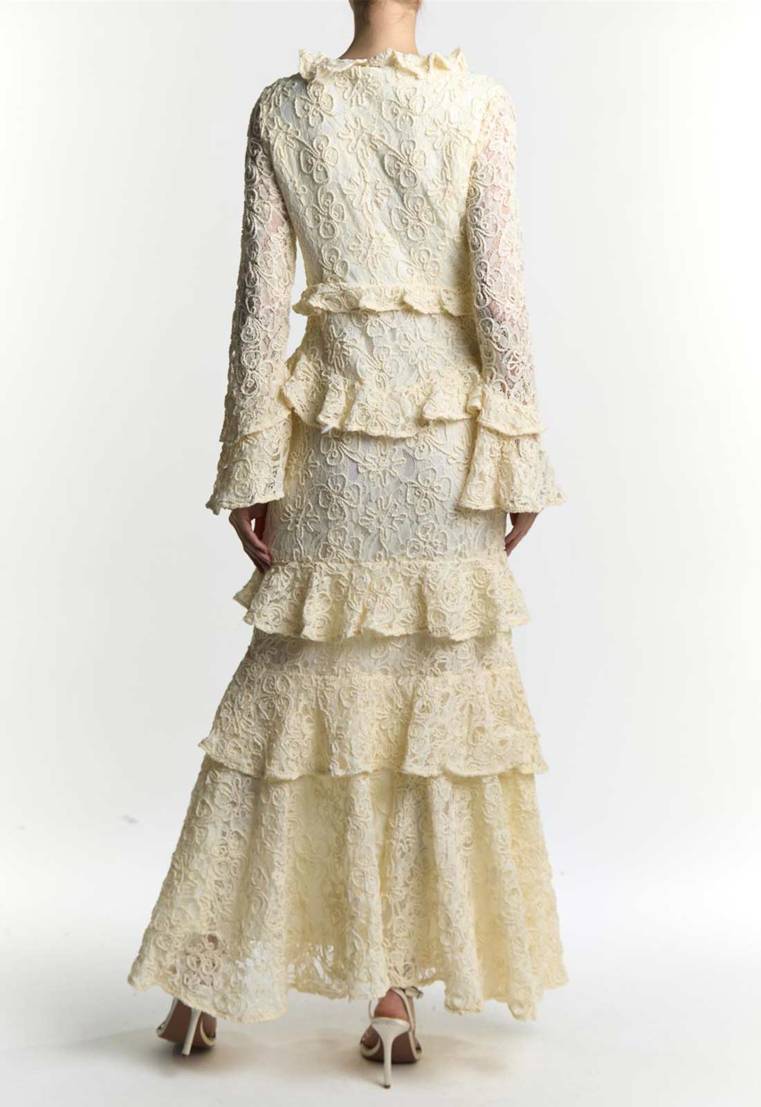 True Decadence Cream Abby Ruffle Collar Long Sleeve Maxi Dress - Image 2