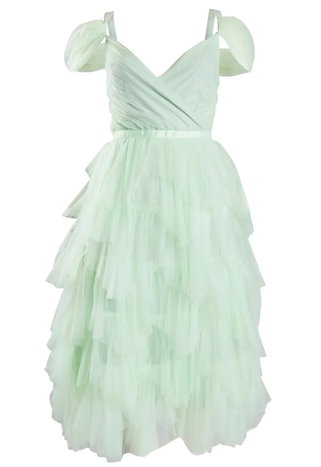 True Decadence Isla Pale Lime Pleated Petal Skirt Midi-Dress - Image 3