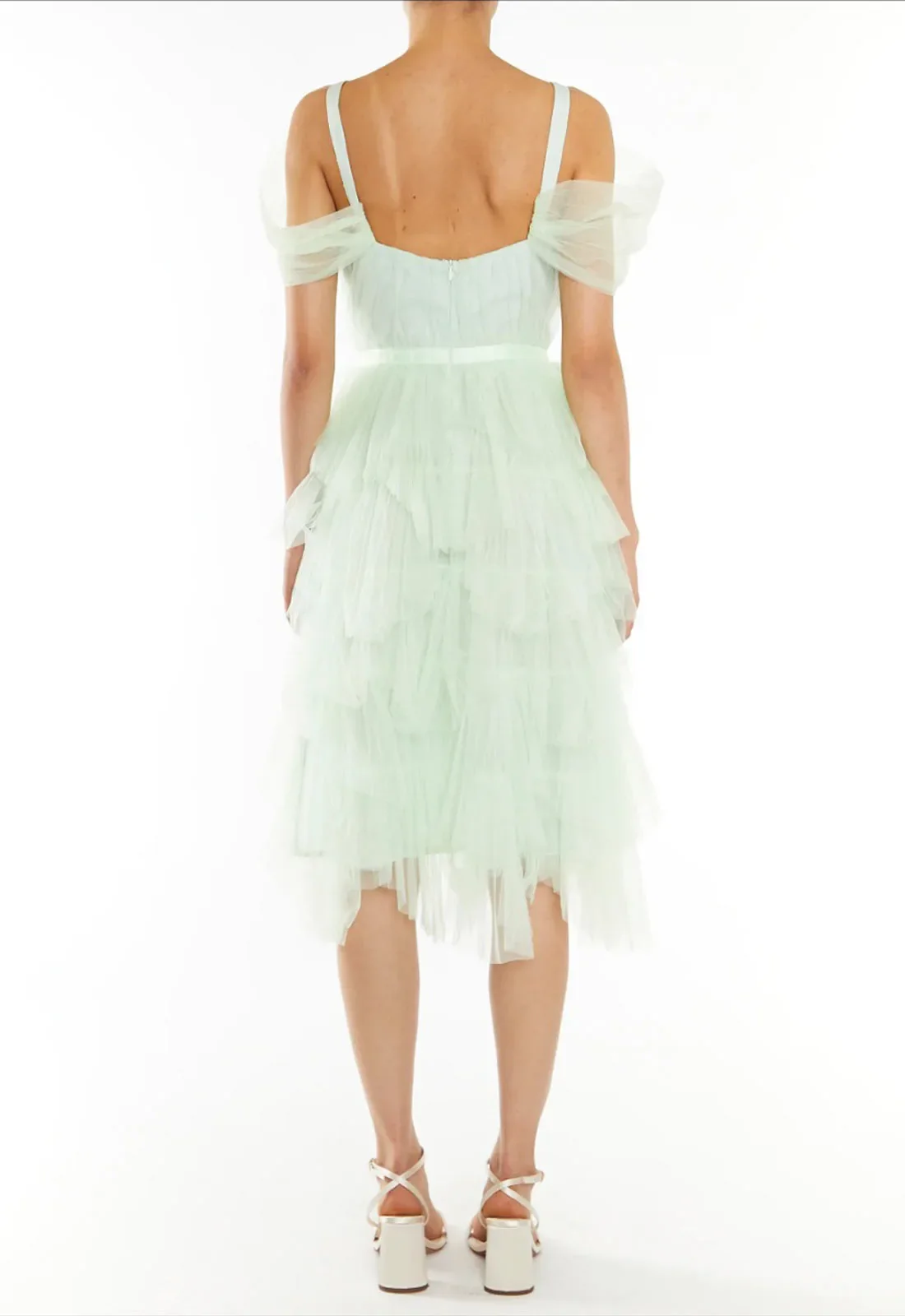 True Decadence Isla Pale Lime Pleated Petal Skirt Midi-Dress - Image 4