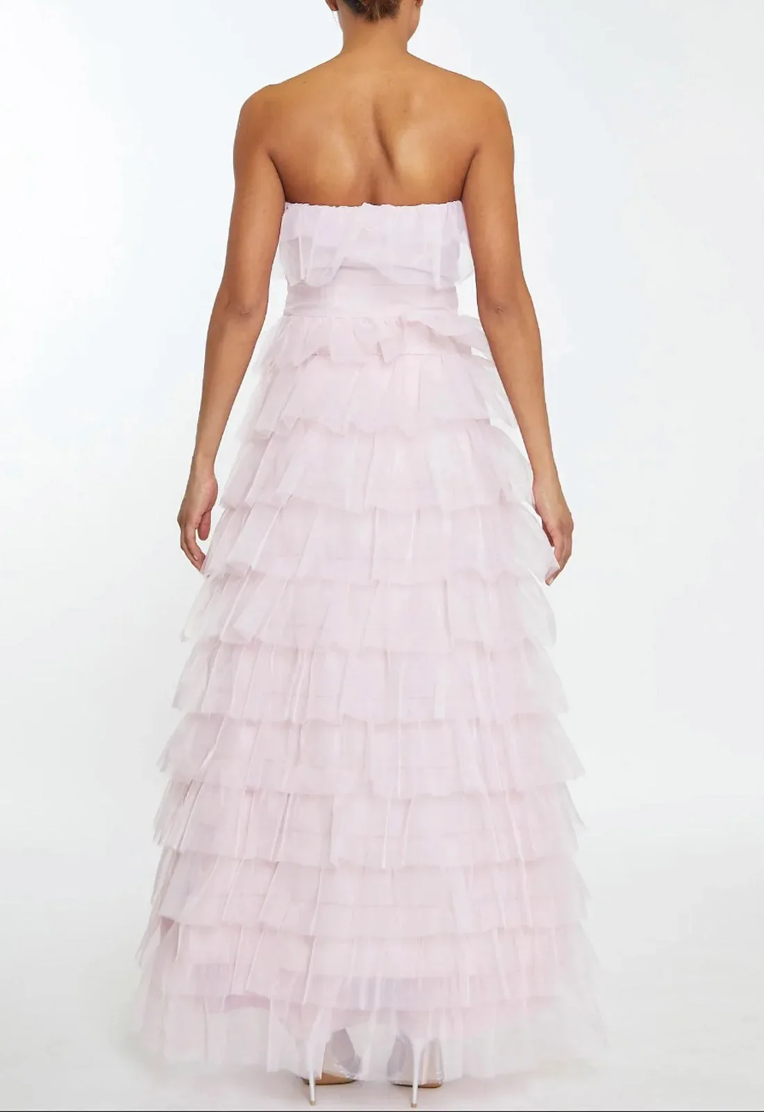 True Decadence Kennedy Pale Pink Tiered Ruffle Bandeau Maxi Dress - Image 2