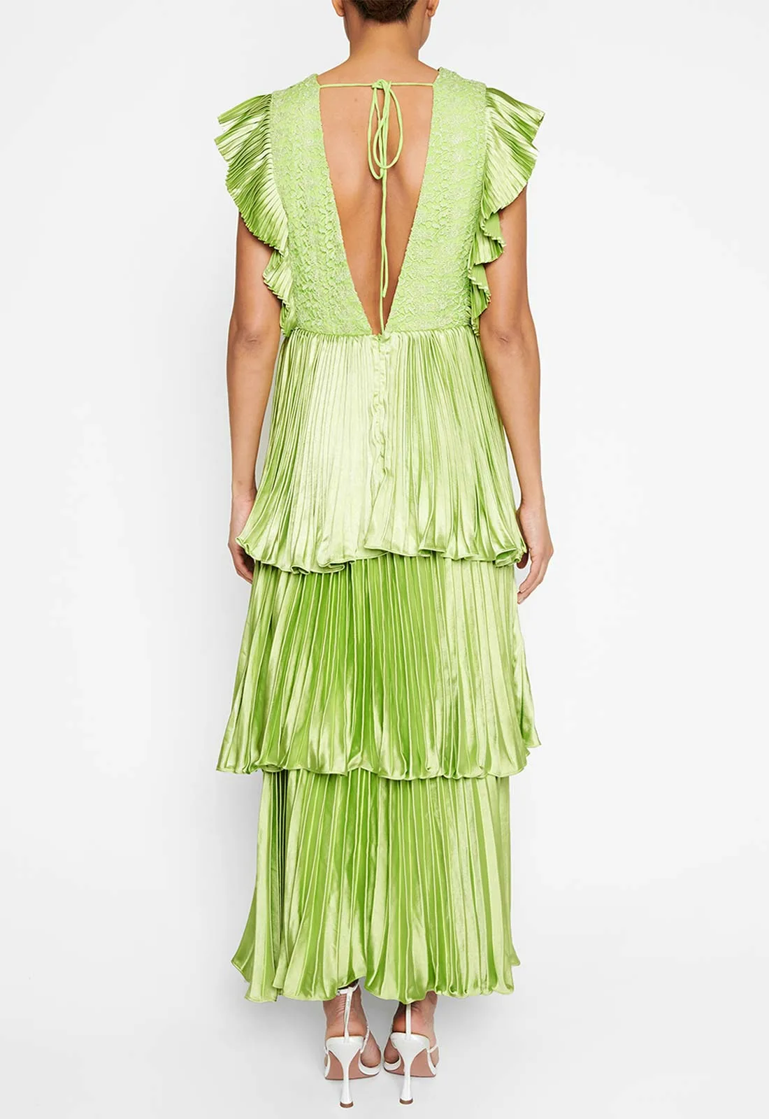 True Decadence Lime Layered Satin Maxi Dress - Image 2