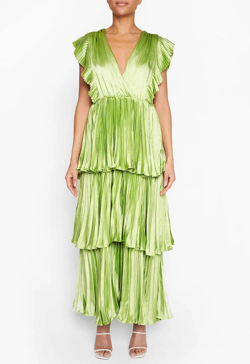 True Decadence Lime Layered Satin Maxi Dress - Image 3