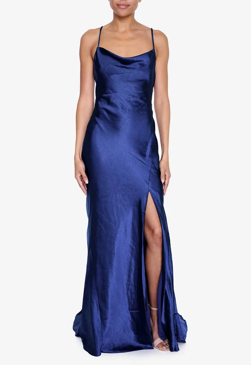 True Decadence Navy Satin Slip Maxi Dress - Image 9