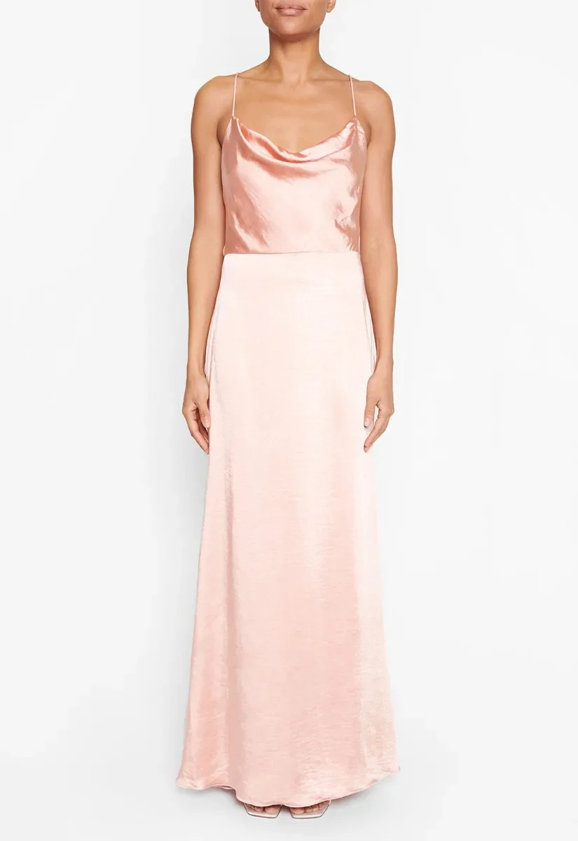 True Decadence Peach Satin Cowl Neck Maxi Dress - Image 9
