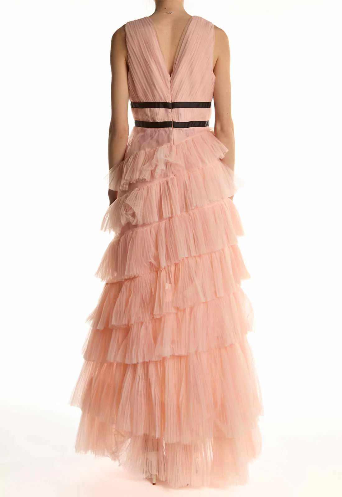 True Decadence Peachy Pink Tiered Dropped Waist Maxi Dress - Image 2