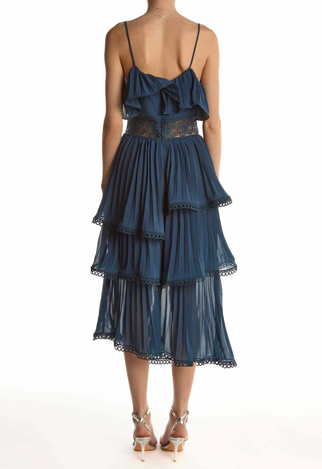 True Decadence Petrol Blue Waterfall Midi Dress - Image 2