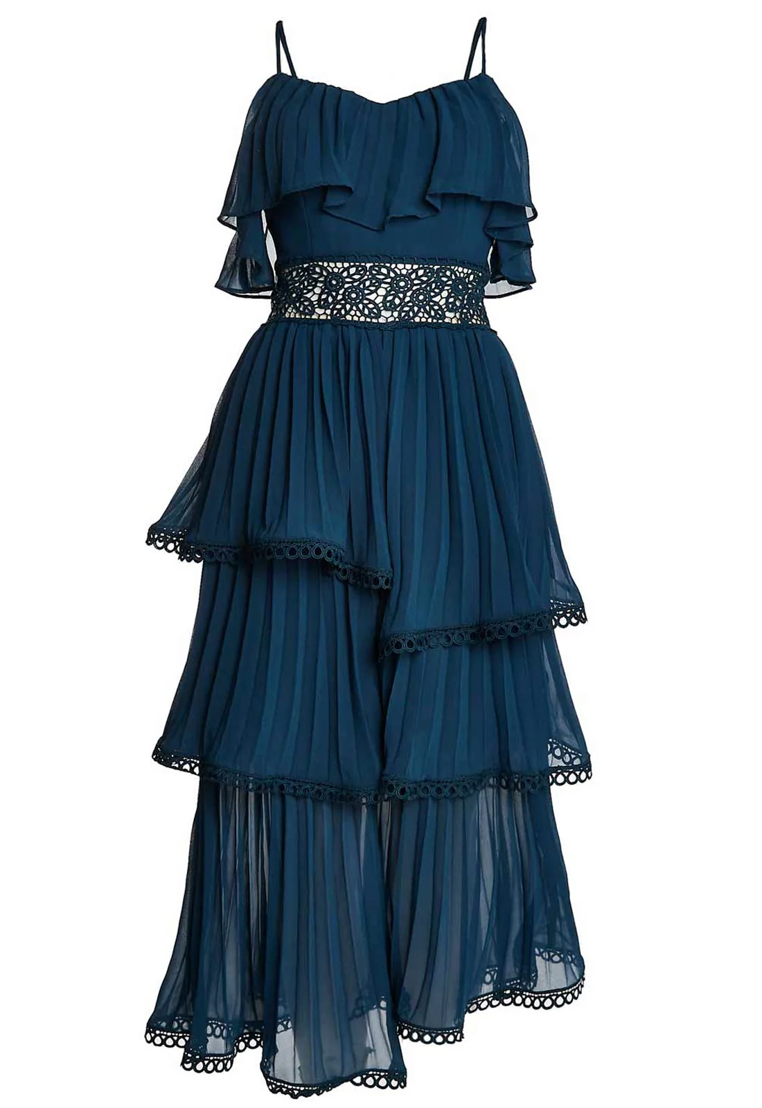 True Decadence Petrol Blue Waterfall Midi Dress - Image 3