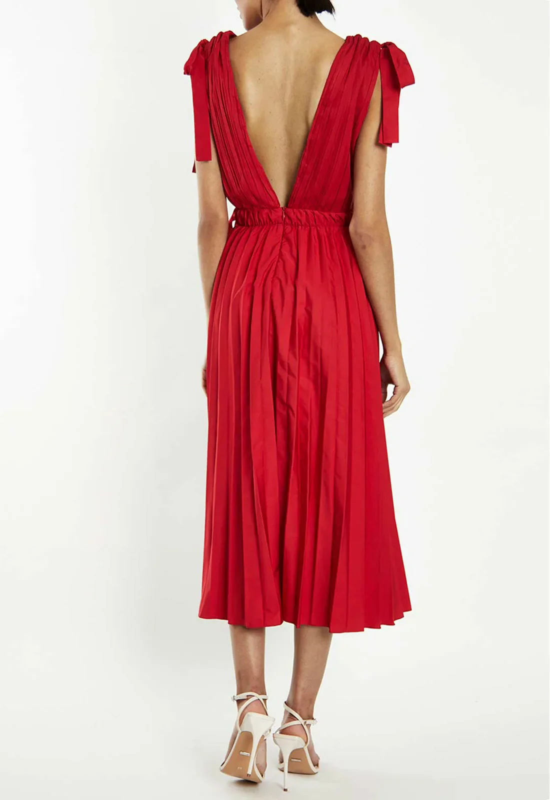 True Decadence Red Pleated Midi Dress - Image 2