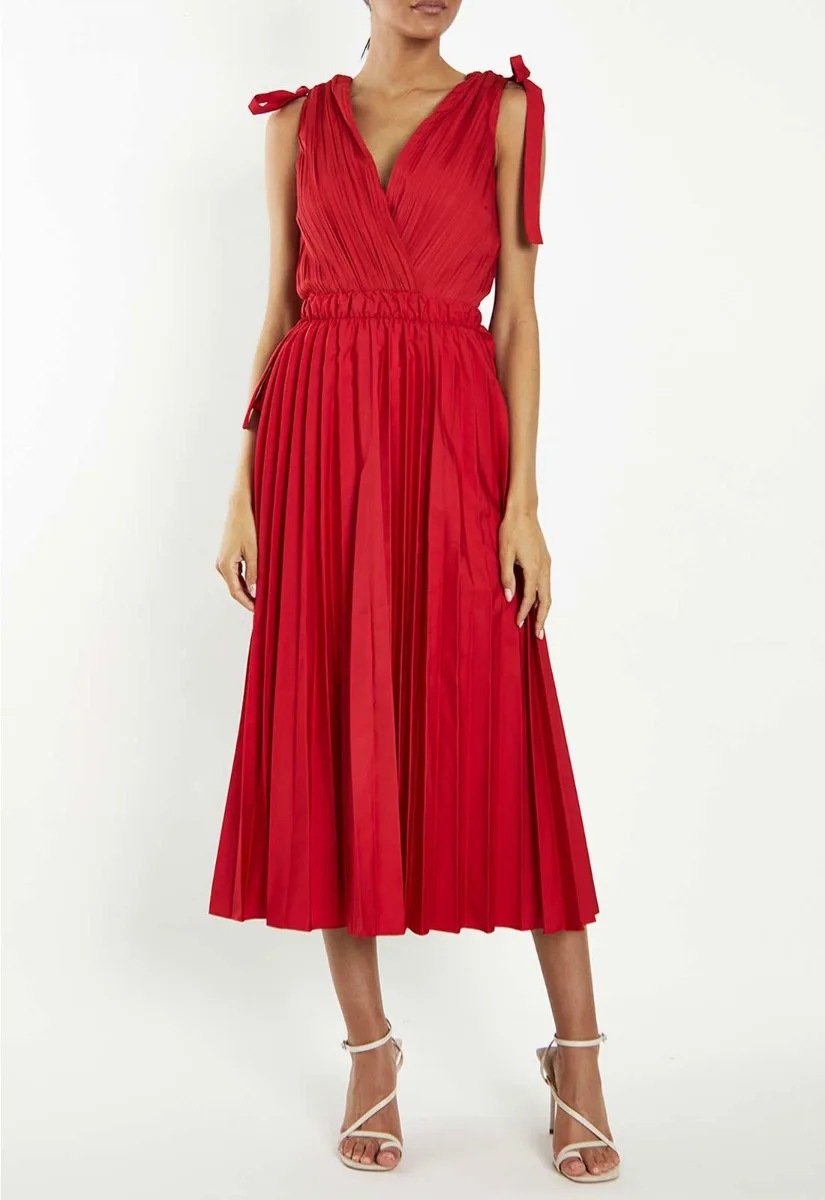 True Decadence Red Pleated Midi Dress - Image 3