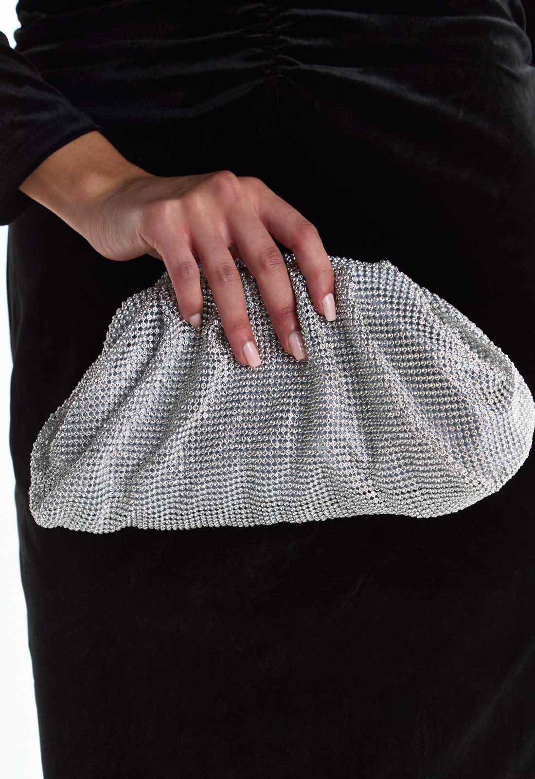 True Decadence Silver Rhinestone Pillow Clutch Bag - Image 2