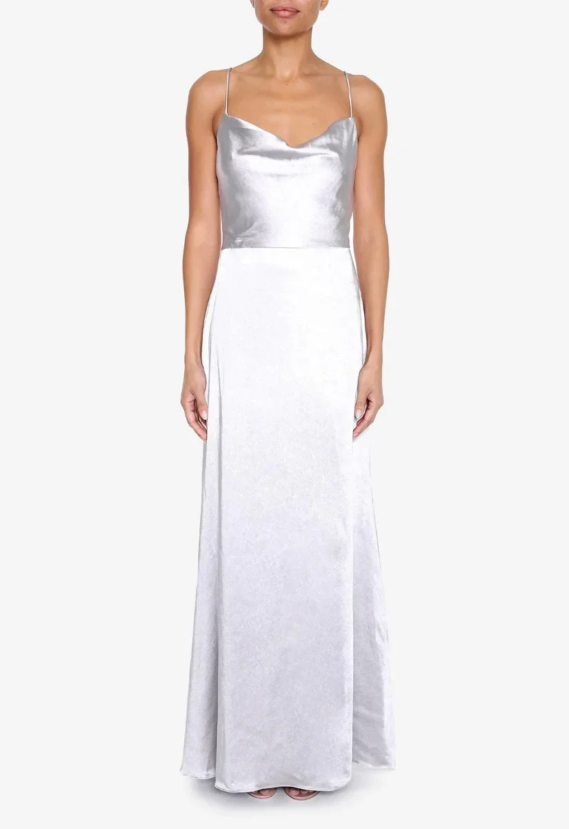 True Decadence Silver Satin Cowl Neck Maxi Dress - Image 8