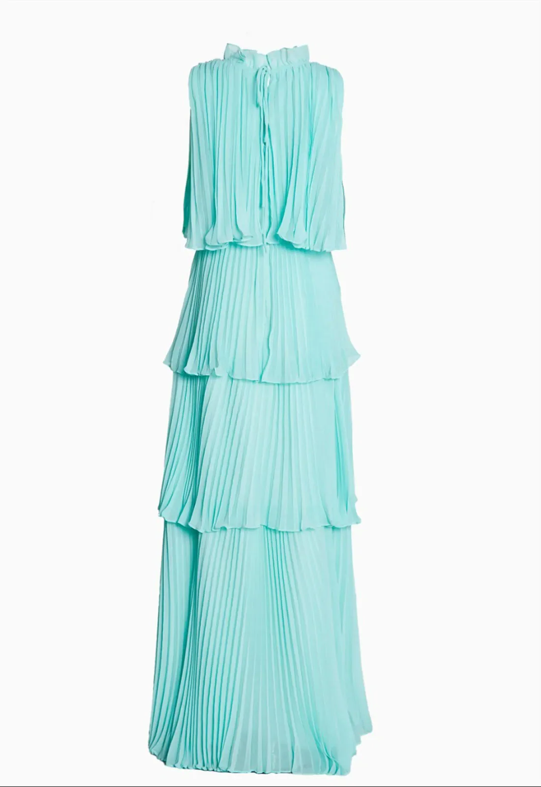 True Decadence Tara Aqua Tiered Pleated Maxi Dress with High Ruffle Neck - Image 2