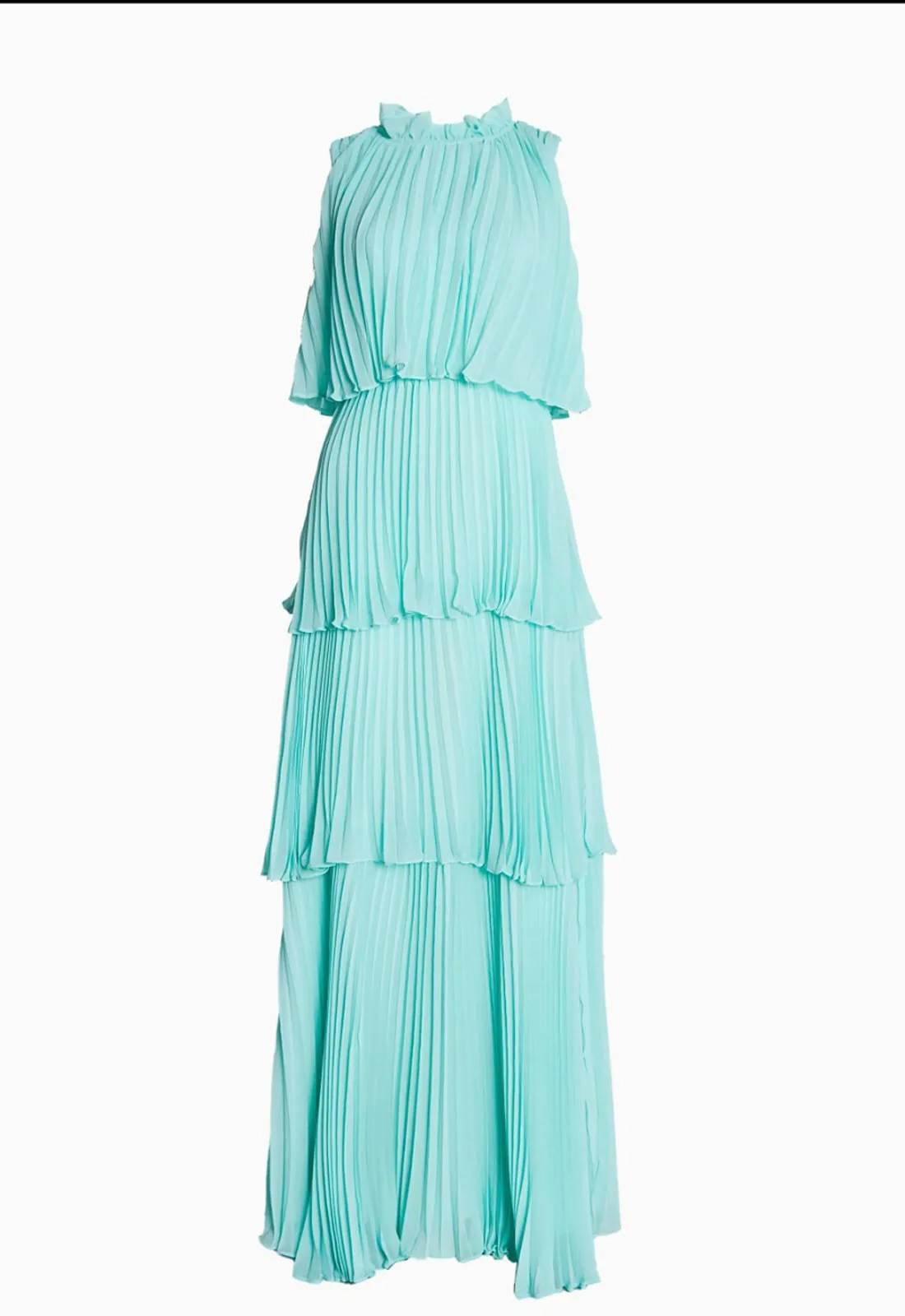 True Decadence Tara Aqua Tiered Pleated Maxi Dress with High Ruffle Neck - Image 3