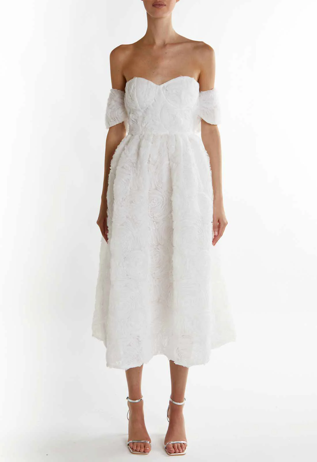 True Decadence White Amelia Bardot Bust Cup Midi Dress