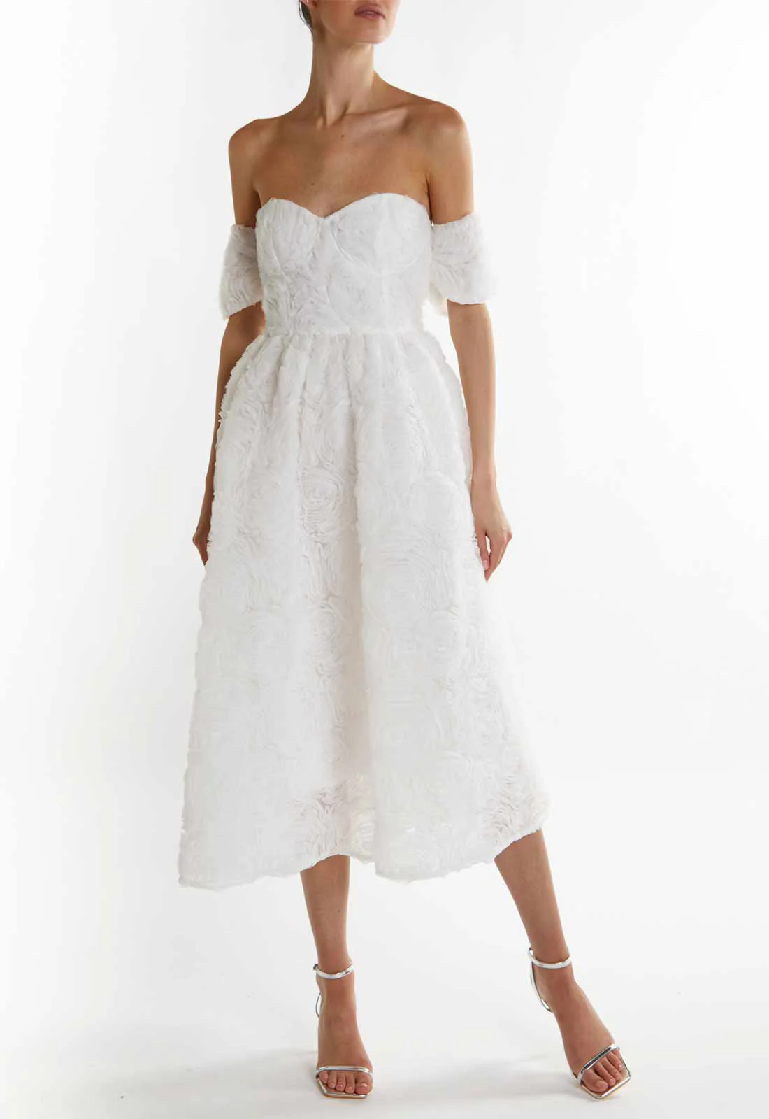 True Decadence White Amelia Bardot Bust Cup Midi Dress - Image 3