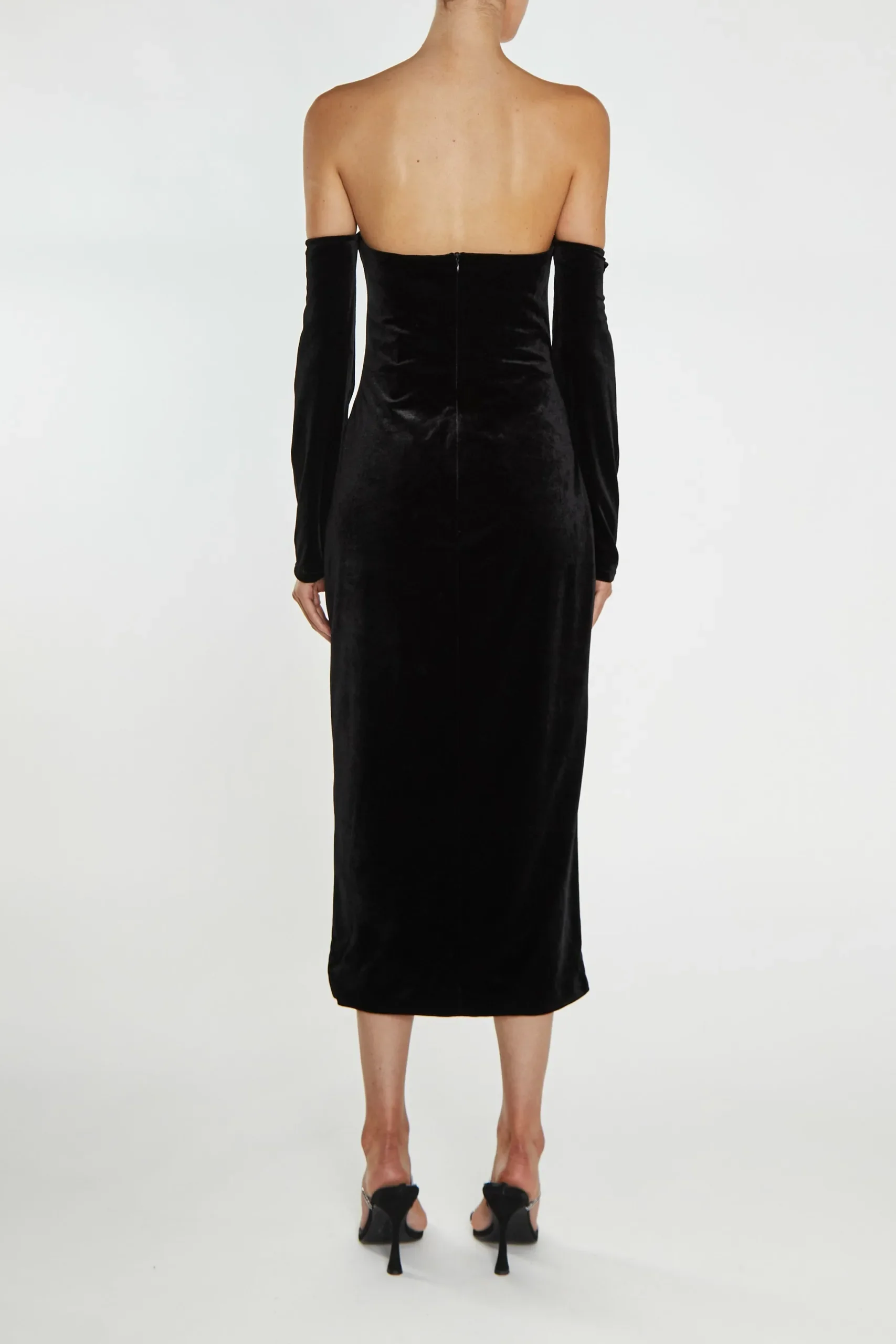 True Decadence Zoe Black Bardot Fitted Midi Dress - Image 2