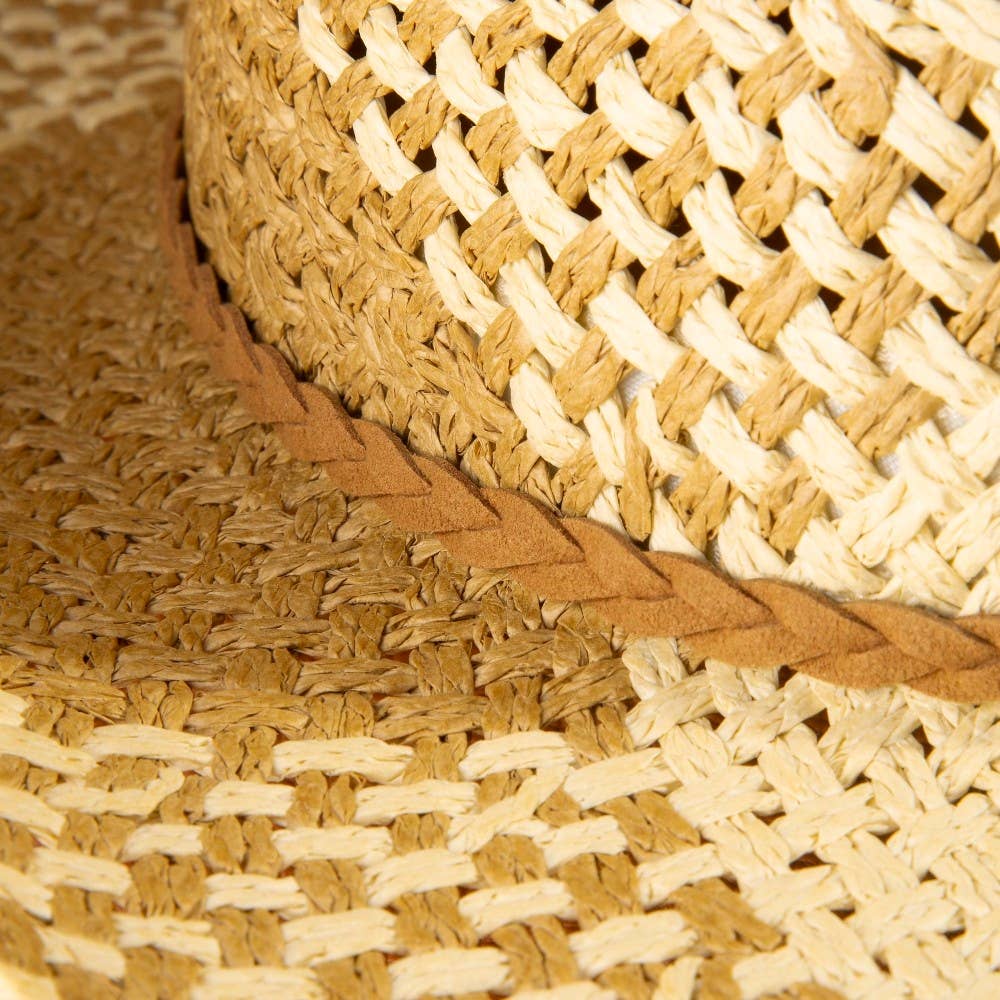 Two Tone Straw Braided Patches Cowboy Hat: KA - Image 7