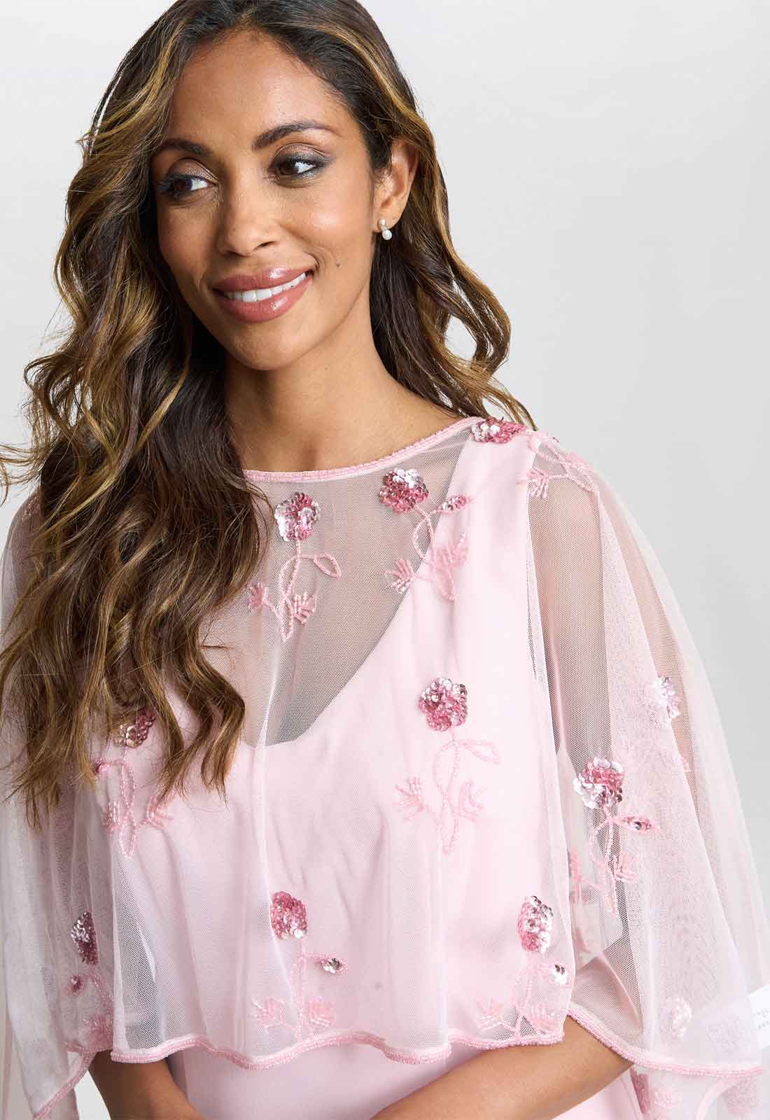 Gina Bacconi Pink Vera Beaded Cape Dress - Image 3