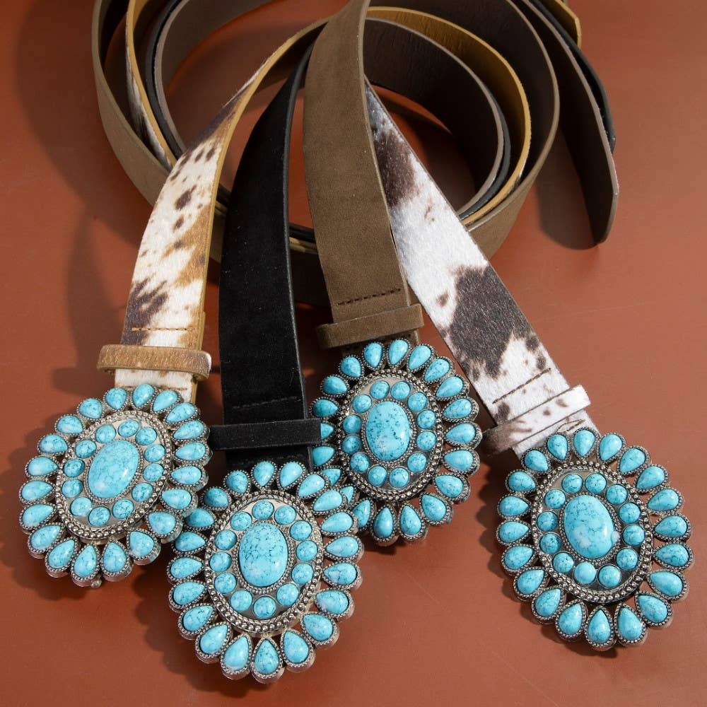 Western Concho Turquoise Stone Buckle Belt: DCO - Image 2