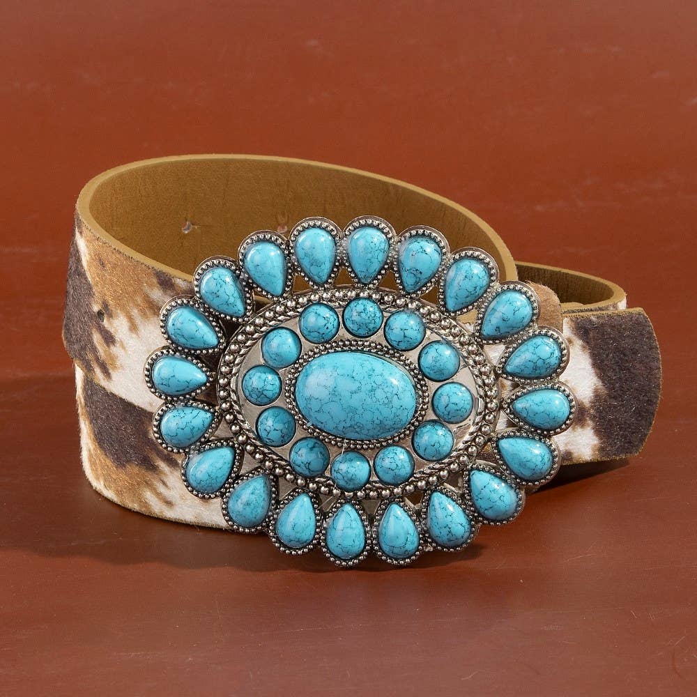 Western Concho Turquoise Stone Buckle Belt: DCO - Image 4