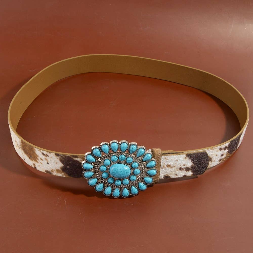 Western Concho Turquoise Stone Buckle Belt: DCO - Image 5