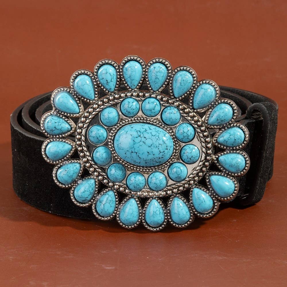 Western Concho Turquoise Stone Buckle Belt: DCO - Image 7