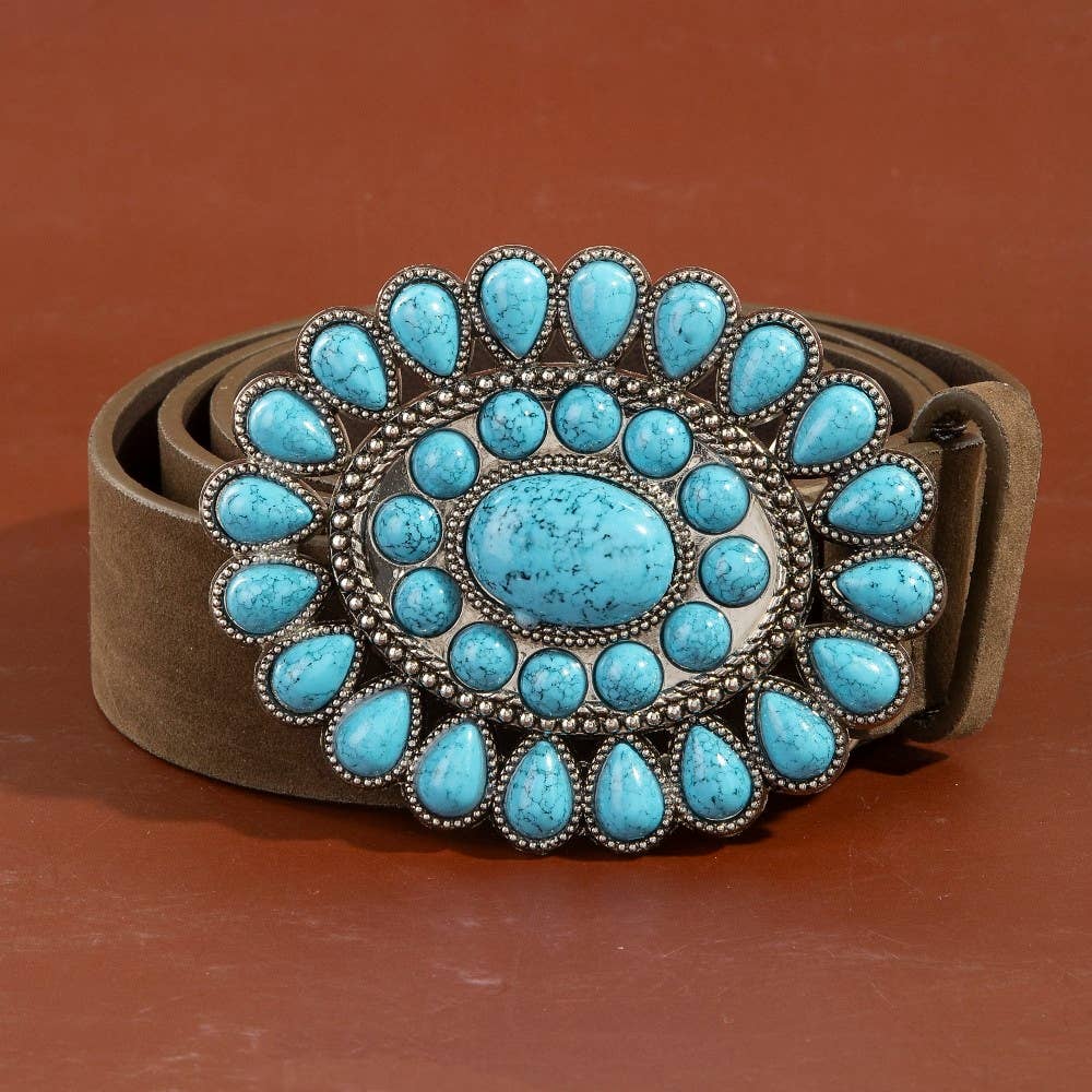 Western Concho Turquoise Stone Buckle Belt: DCO - Image 8